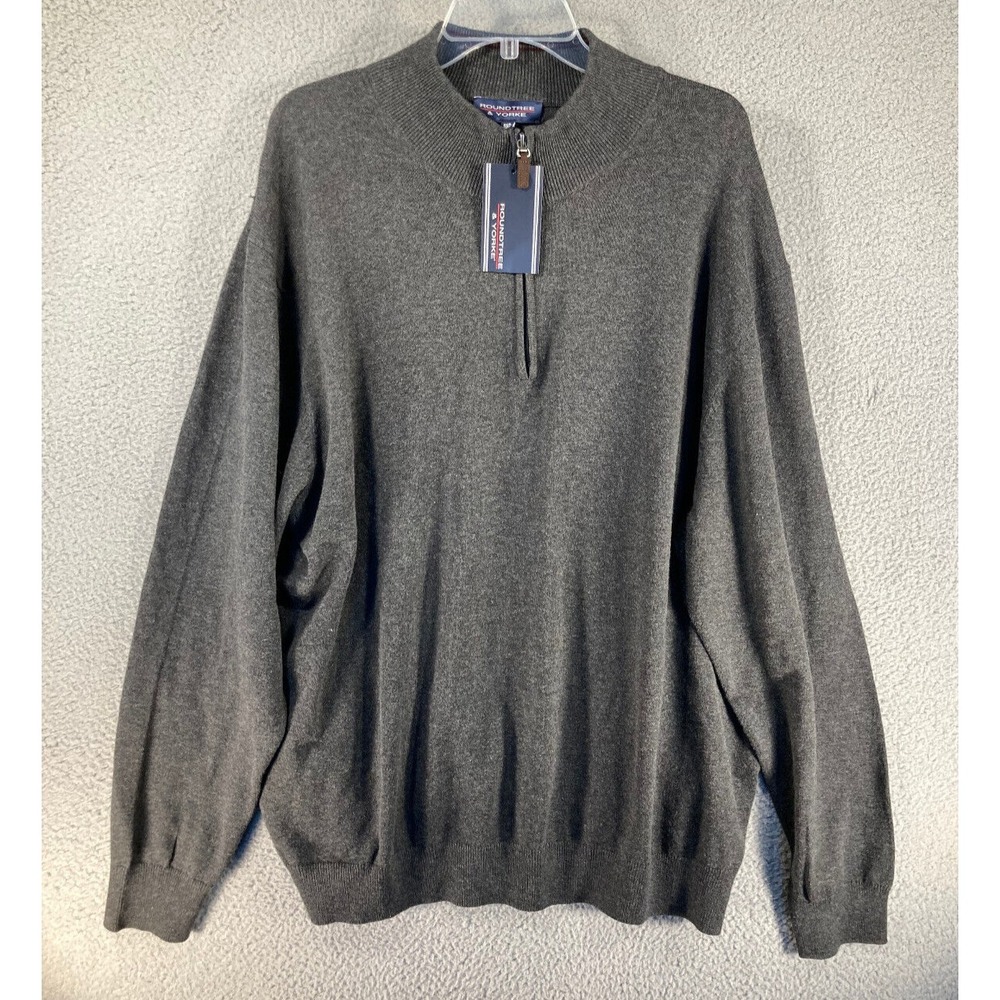 Roundtree & Yorke Sweater Big Men's 2XB Dark Gray 1/4 Zip‎ Long Sleeve Mock Neck